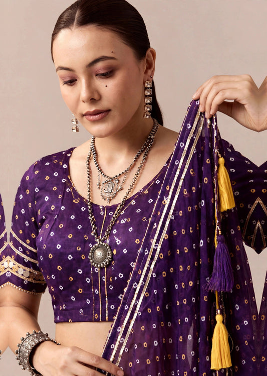 Mustard Bandhani Lehenga Set