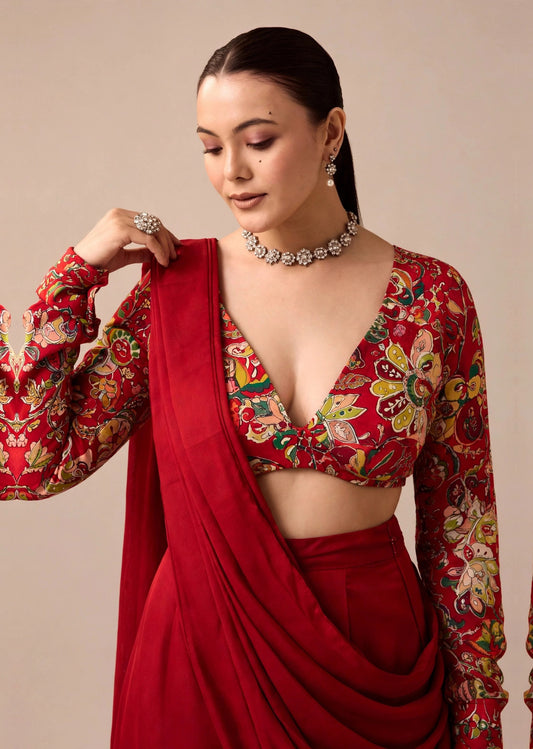 Red Draped Palazzo Set