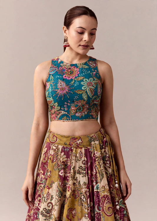 Teal Paisley Lehenga Set