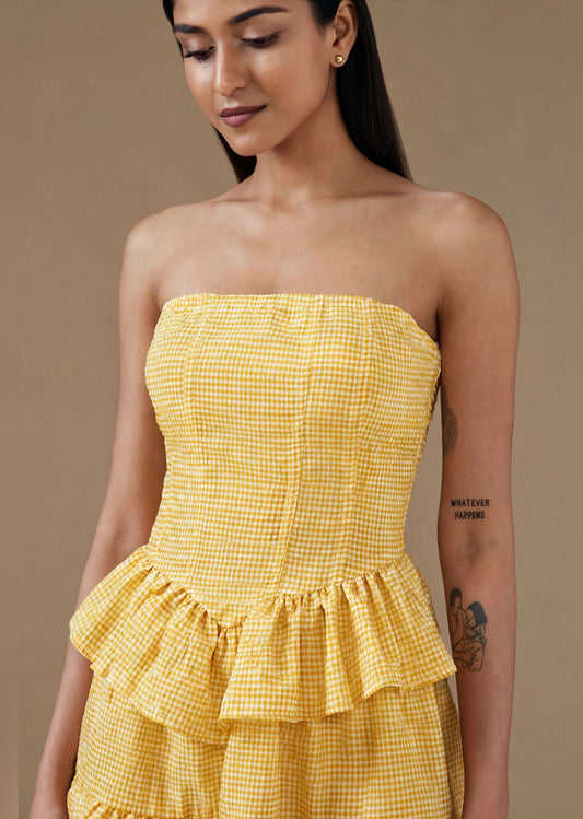 Yellow Ruffle Gingham Mini Dress