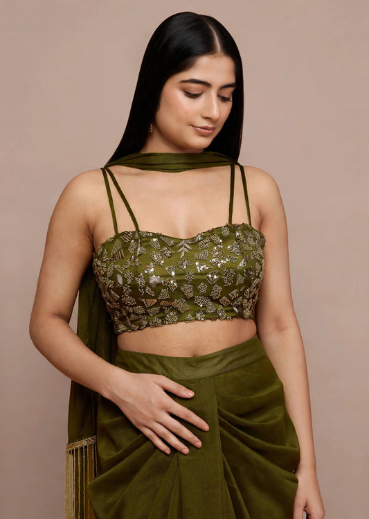 Olive Sequin Skirt Set