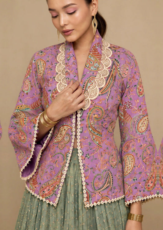 Mauve Paisley Jacket Lehenga Set