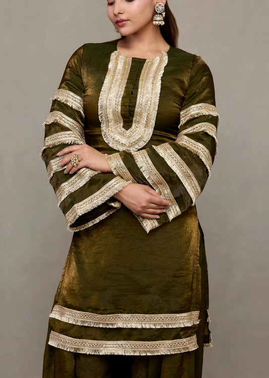 Olive Tissue Kurta Set