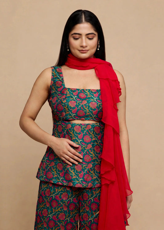Emerald Brocade Peplum Set