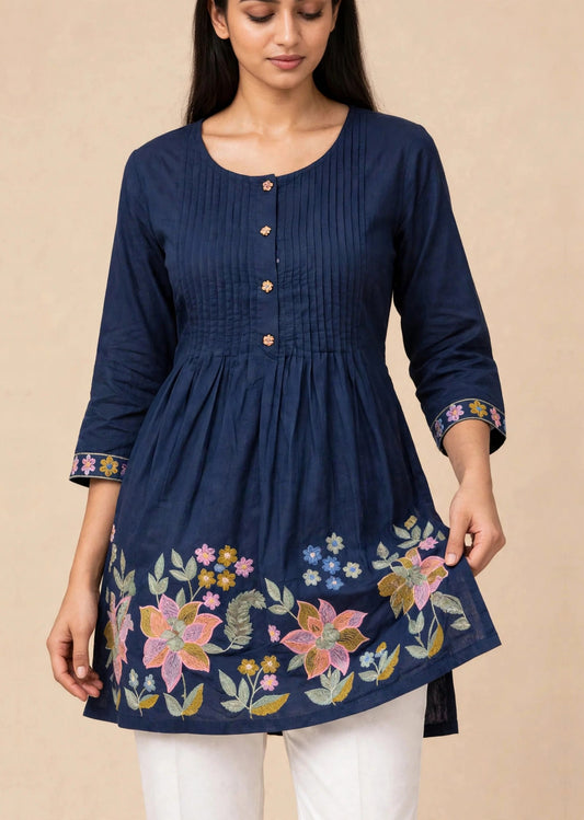 MIdnight Bloom Embroidered Kurti
