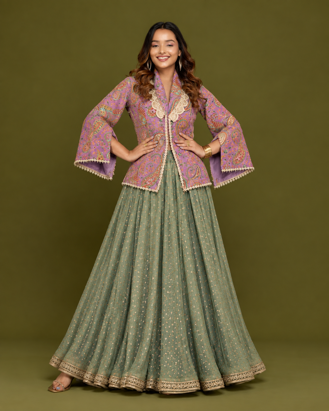 Mauve Paisley Jacket Lehenga Set