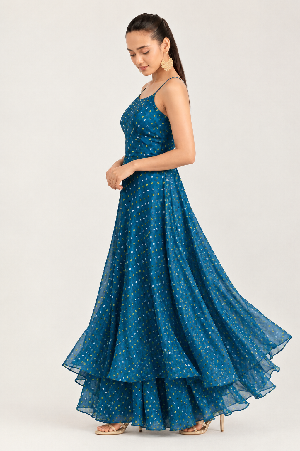 Peacock Blue Bandhani Flared Set