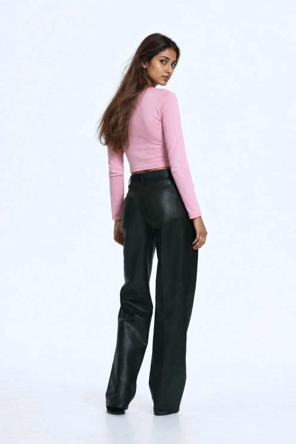 Women Pink Long Sleeve Crop Top
