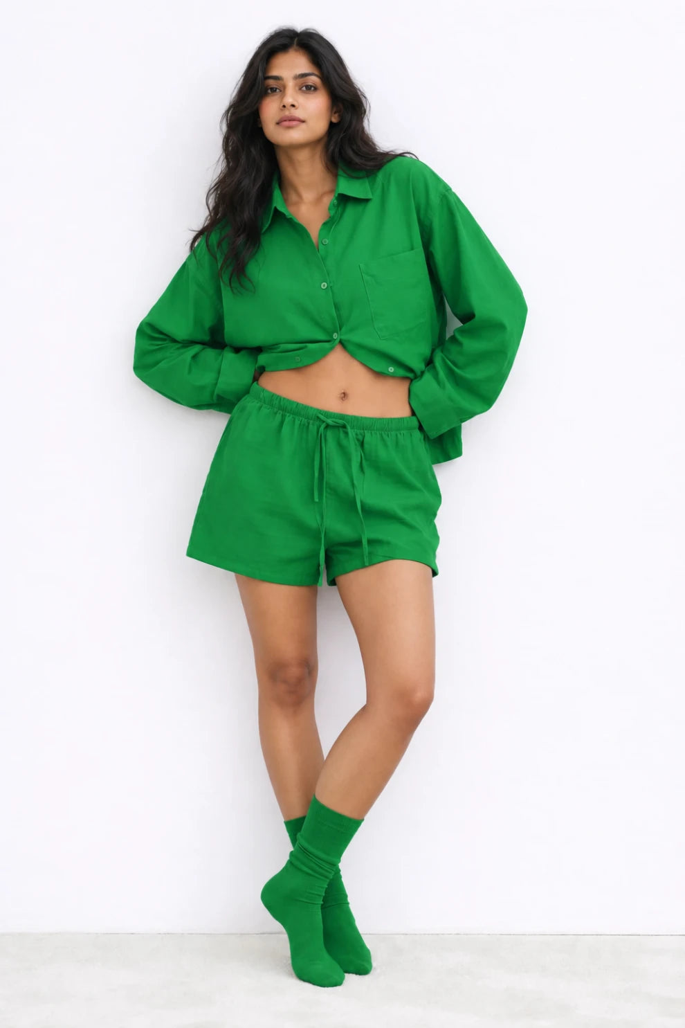 Women Shirts & Shorts Co-Ord Sets- Green