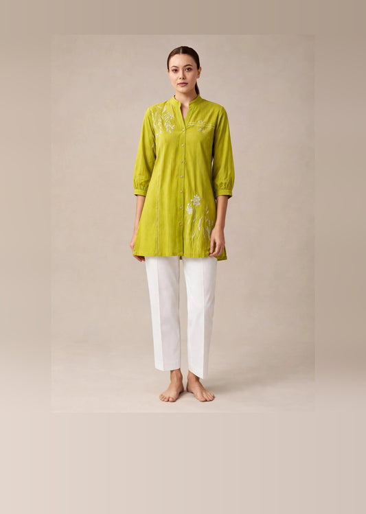 Lime Botanical Shirt Kurti