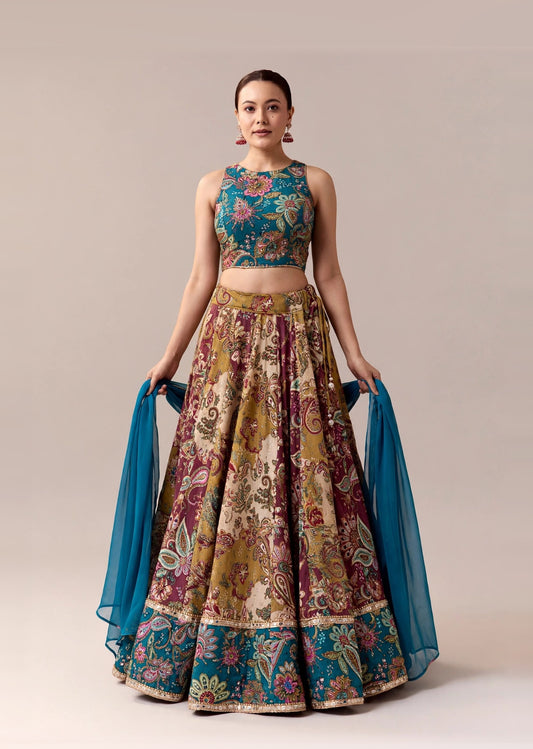 Teal Paisley Lehenga Set