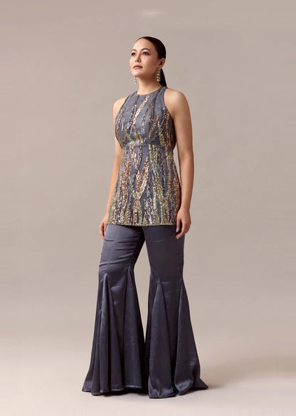 Grey Sequin Halter Set