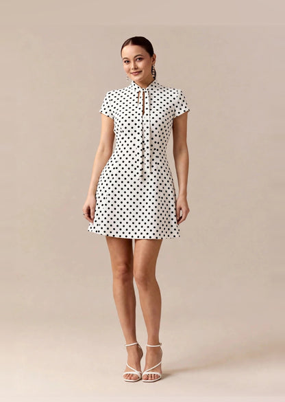Black & White Polka Dot Square Neck Mini Dress