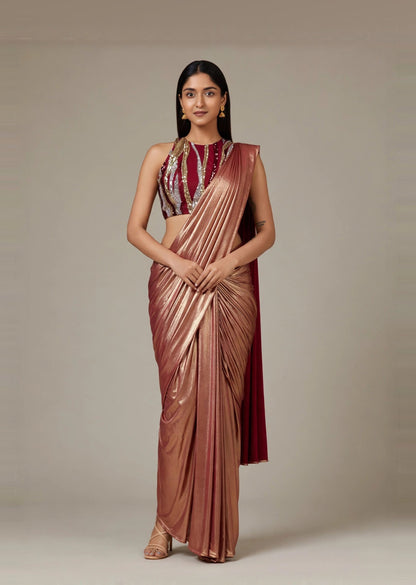 Rose Gold Draped Saree