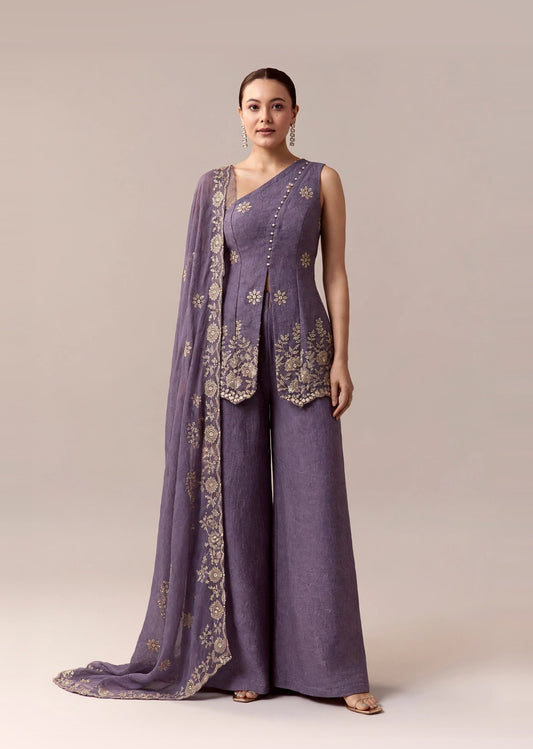 Dusty Lavender Embroidered Palazzo Set