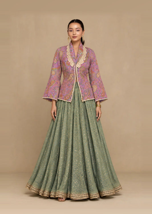 Mauve Paisley Jacket Lehenga Set