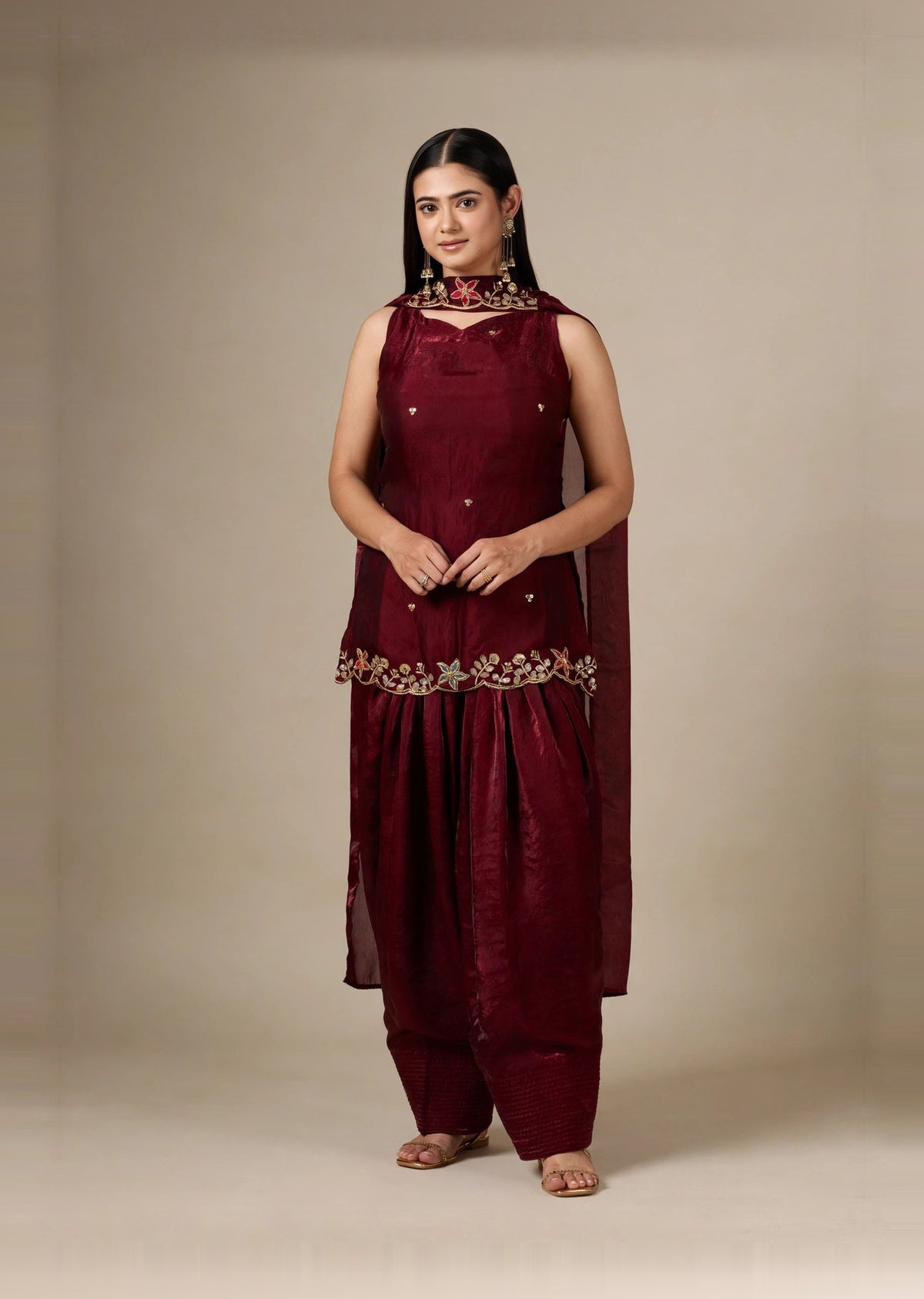 Wine Zari Kurta Set