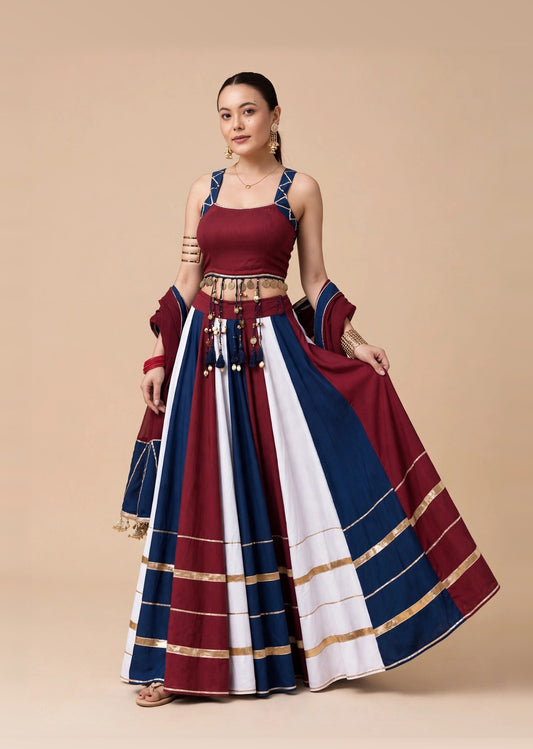 Maroon Multicolor Garba Lehenga Set