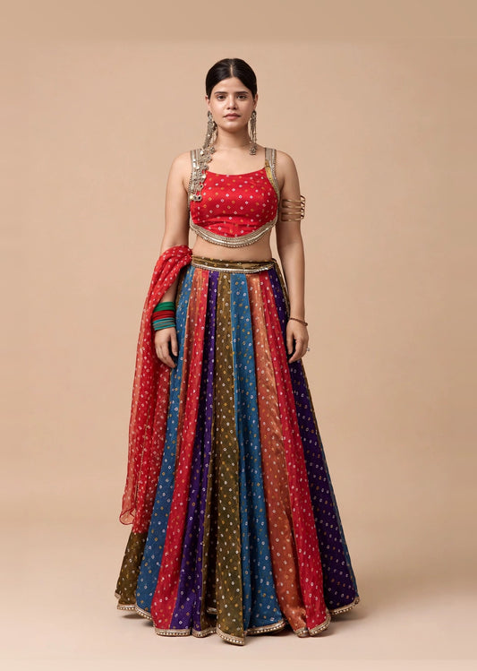 Rangrez Multicolor Bandhani Lehenga Set