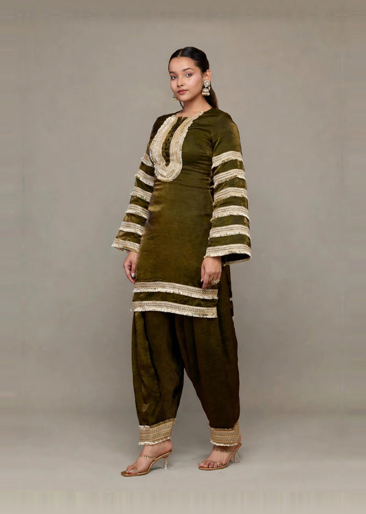 Olive Tissue Kurta Set
