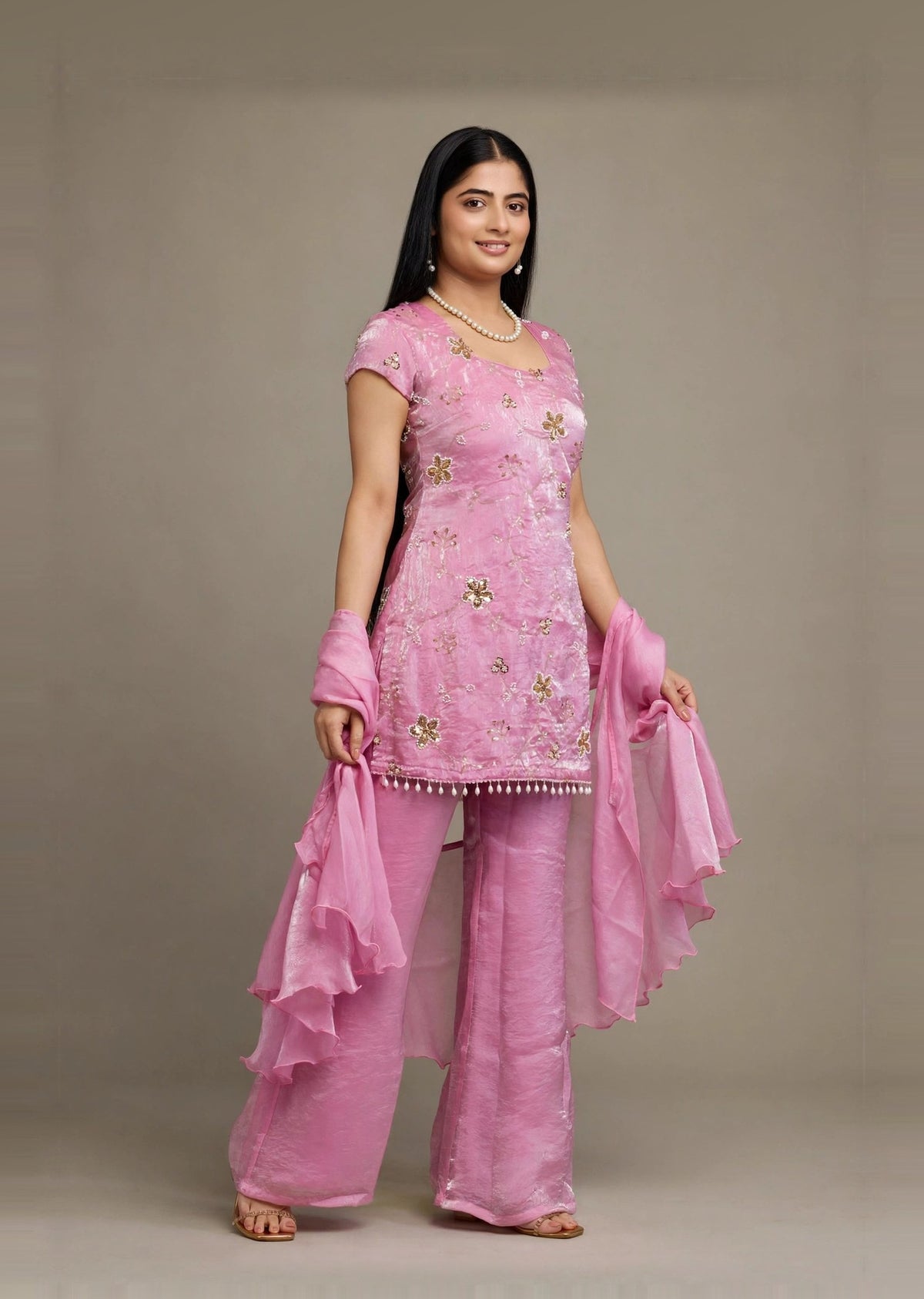 Pink Ruffle Kurti Set