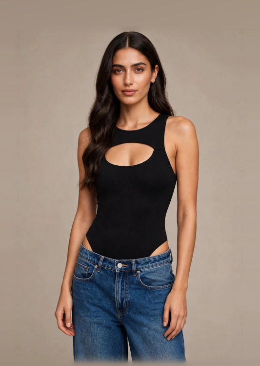 Black Cut-Out Sleeveless Bodysuit