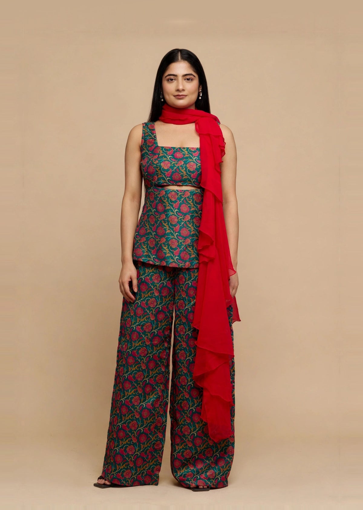 Emerald Brocade Peplum Set