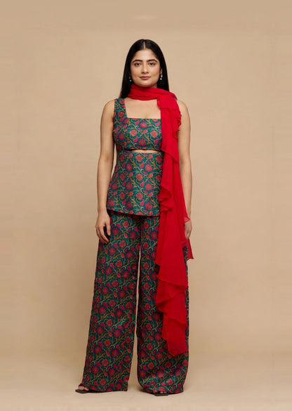 Emerald Brocade Peplum Set
