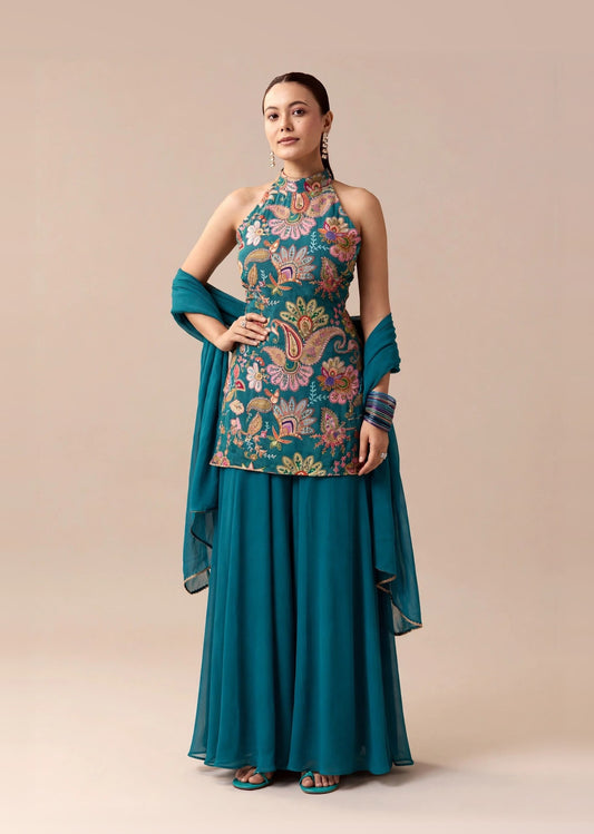 Teal Paisley Palazzo Set