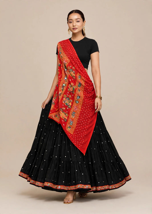 Raasika Black & Red Garba Lehenga Set