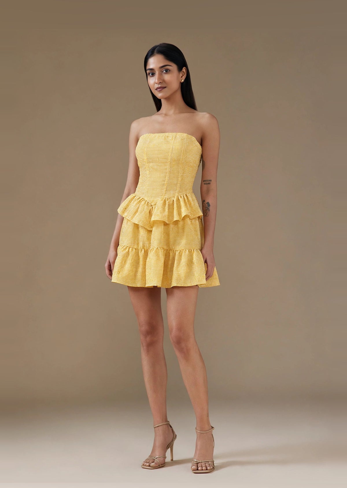 Yellow Ruffle Gingham Mini Dress