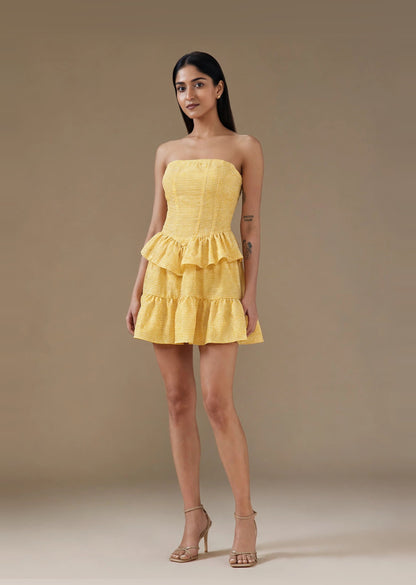 Yellow Ruffle Gingham Mini Dress