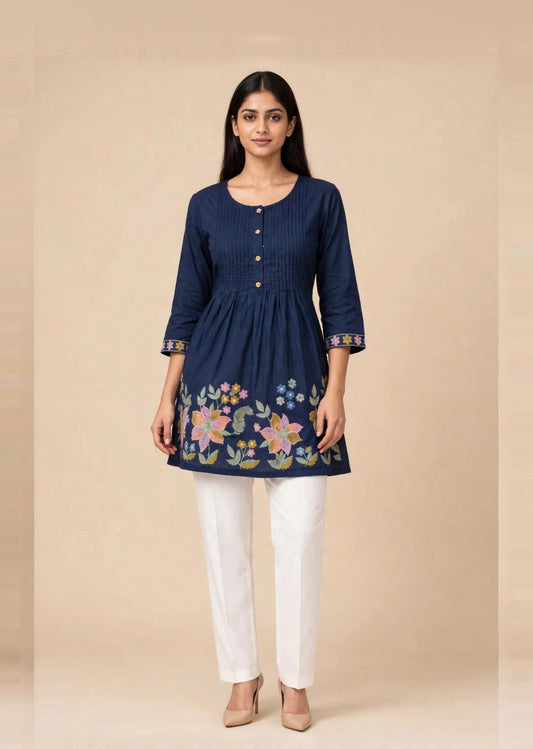 MIdnight Bloom Embroidered Kurti
