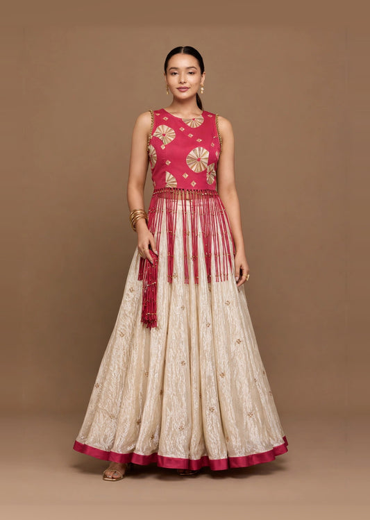 Ivory Fringe Lehenga Set