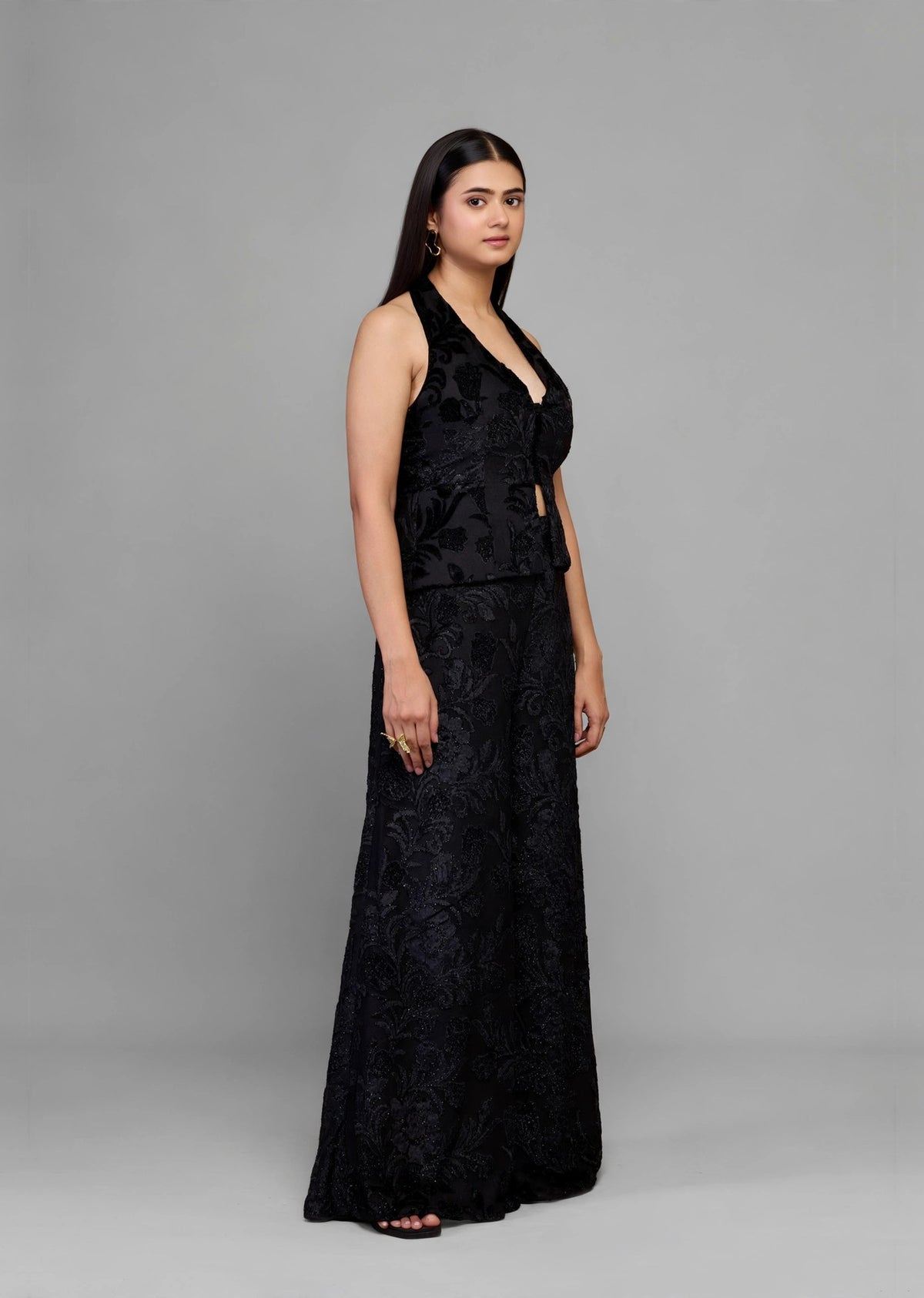 Black Burnout Halter Co-ord Set