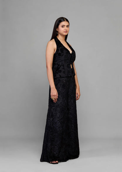 Black Burnout Halter Co-ord Set