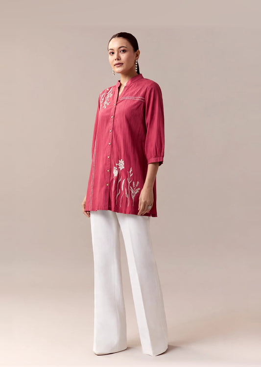 Coral Embroidered Shirt Kurti