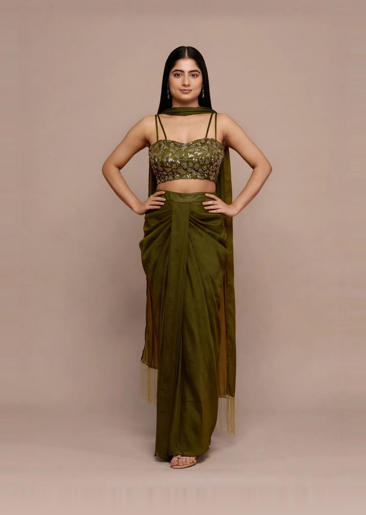 Olive Sequin Skirt Set