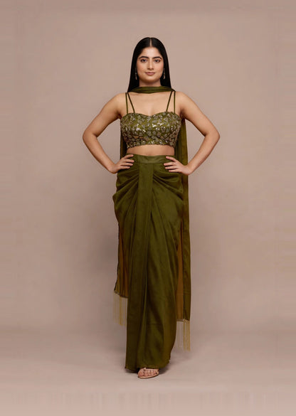 Olive Sequin Skirt Set