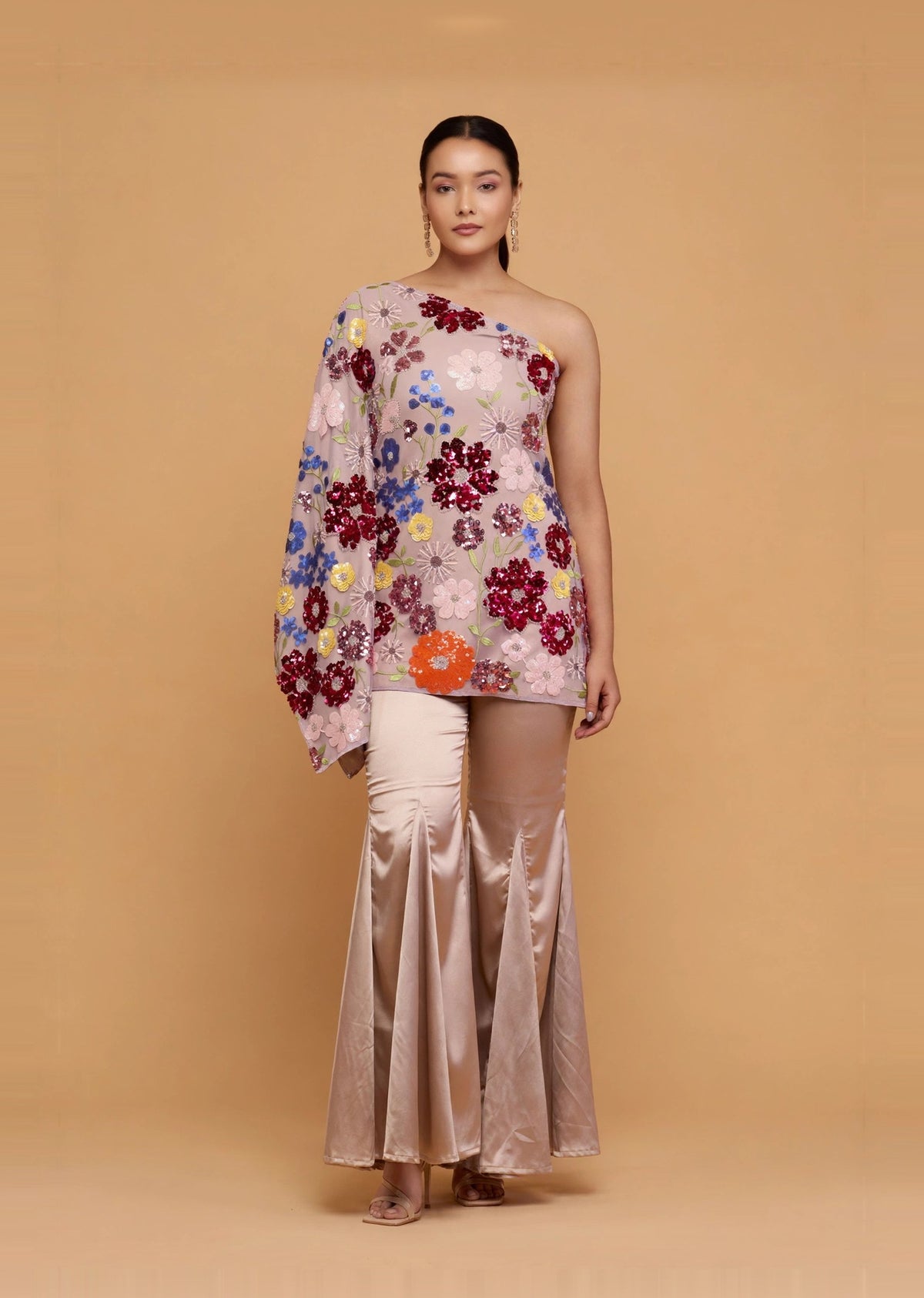 Grey Floral One-Shoulder Set