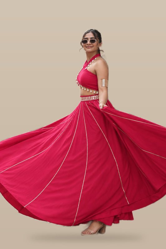 Fuchsia Mirror Lehenga Set