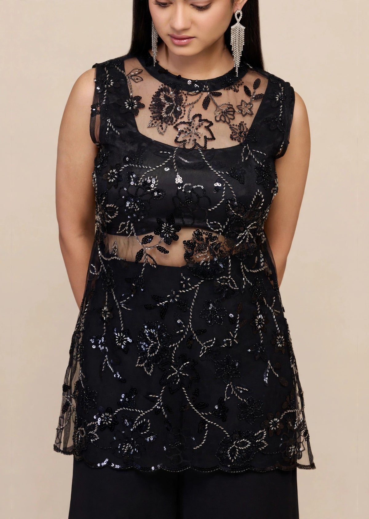 Black Sequin Tunic Set