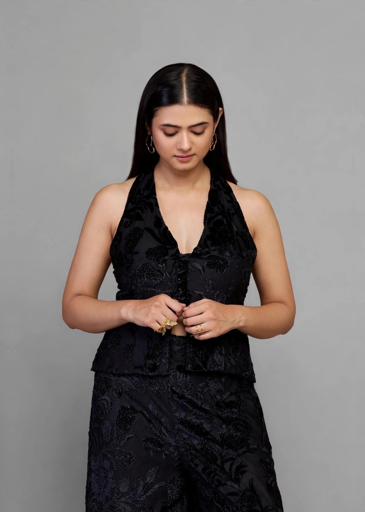 Black Burnout Halter Co-ord Set