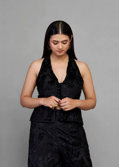 Black Burnout Halter Co-ord Set