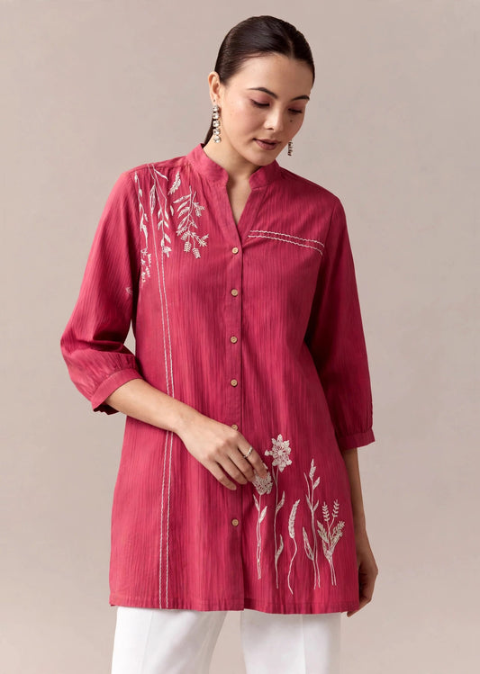Coral Embroidered Shirt Kurti