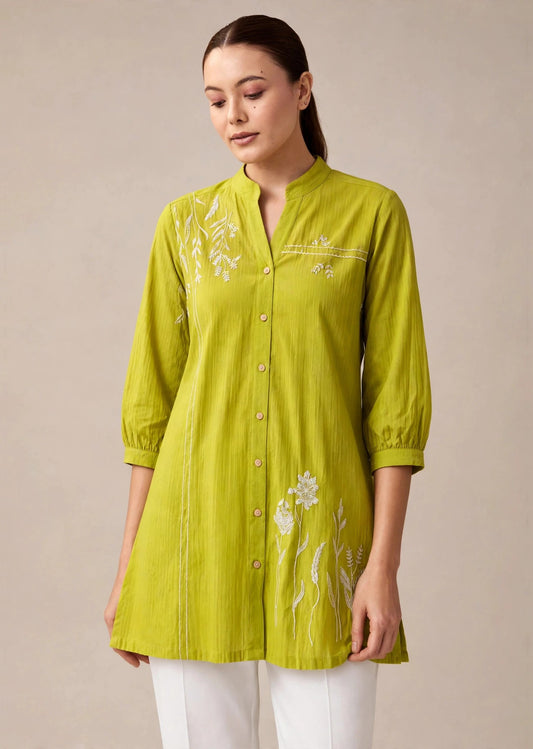 Lime Botanical Shirt Kurti