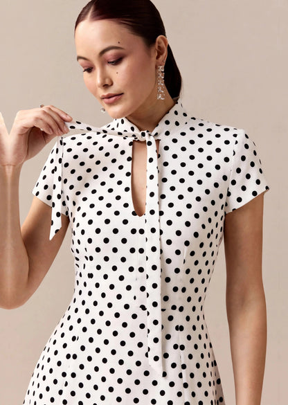Black & White Polka Dot Square Neck Mini Dress