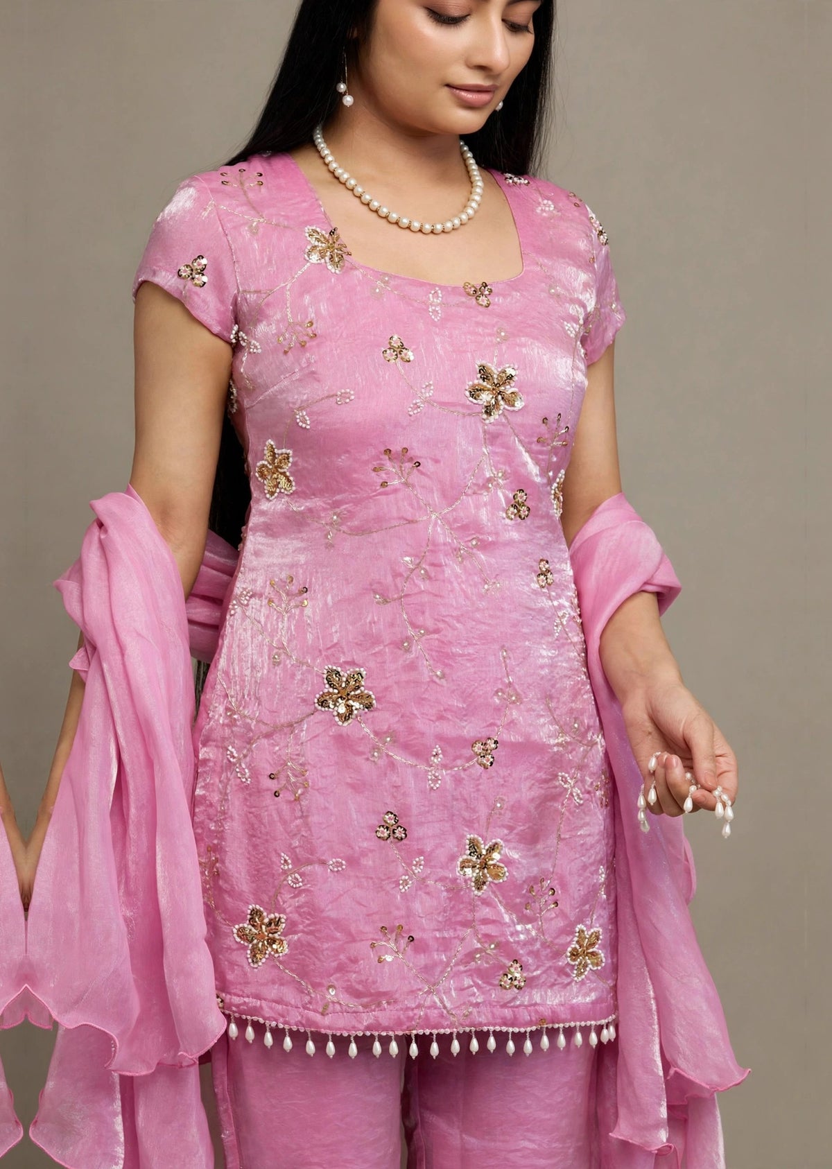 Pink Ruffle Kurti Set