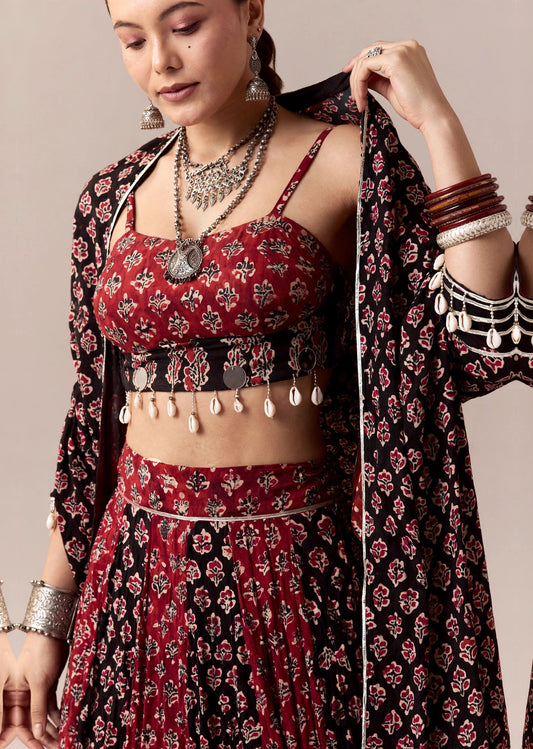 Maroon Ajrakh Lehenga