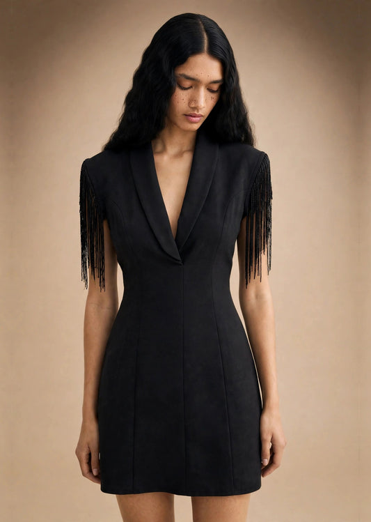 Black Fringe Blazer Mini Dress